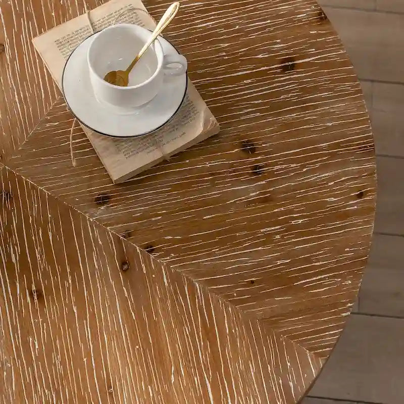 31W Round Coffee Table With Fir Wood Table Top and Metal Frame End Table-4