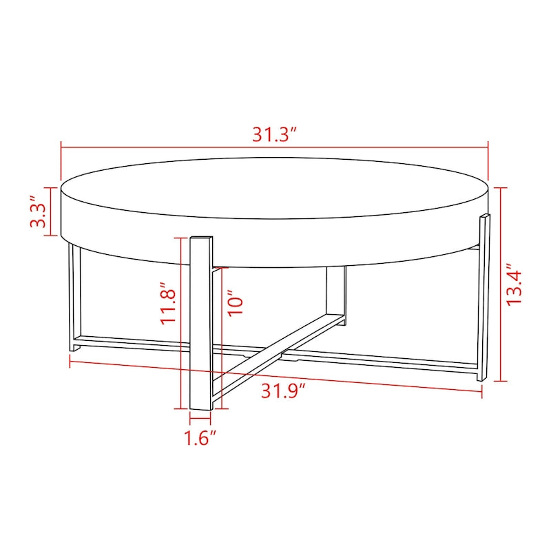 31W Round Coffee Table With Fir Wood Table Top and Metal Frame End Table-6