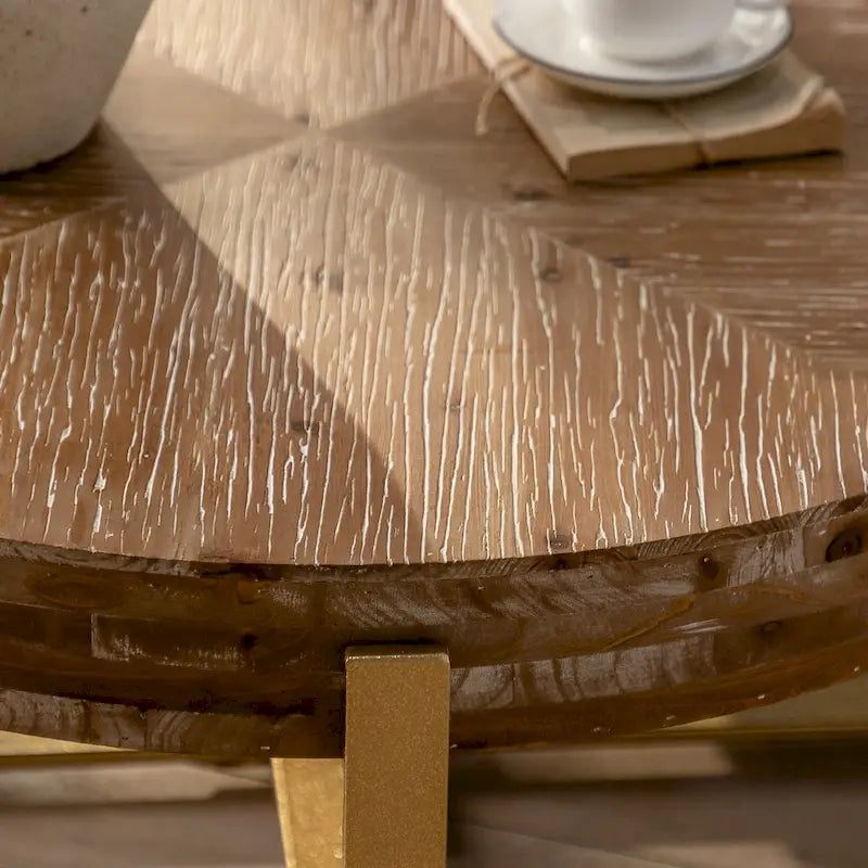 31W Round Coffee Table With Fir Wood Table Top and Metal Frame End Table-9