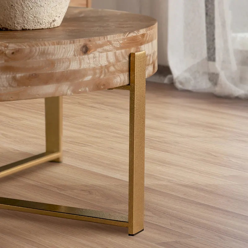 31W Round Coffee Table With Fir Wood Table Top and Metal Frame End Table-10