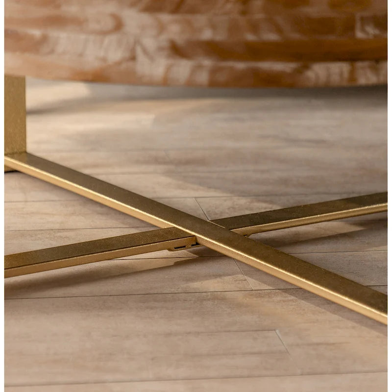 31W Round Coffee Table With Fir Wood Table Top and Metal Frame End Table-11