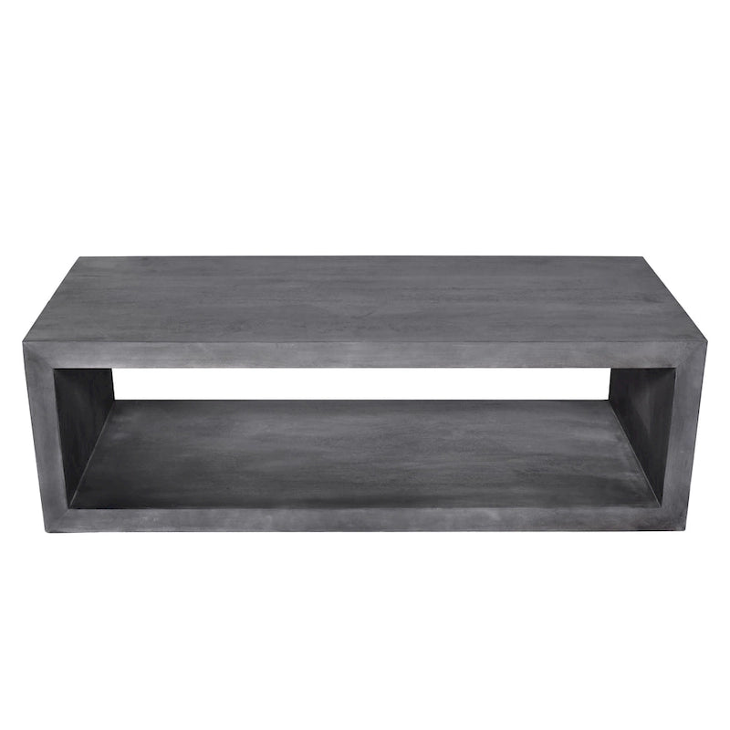 Keli 58 Inch Cube Shaped Wooden Coffee Table with Open Bottom Shelf, Charcoal Gray
