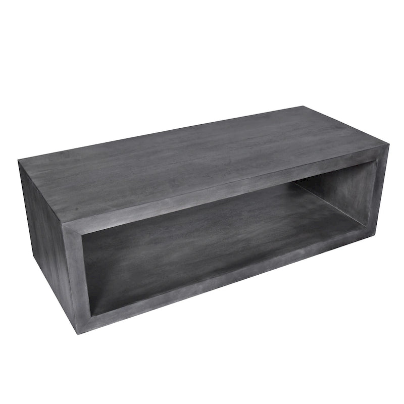 Keli 58 Inch Cube Shaped Wooden Coffee Table with Open Bottom Shelf, Charcoal Gray-3