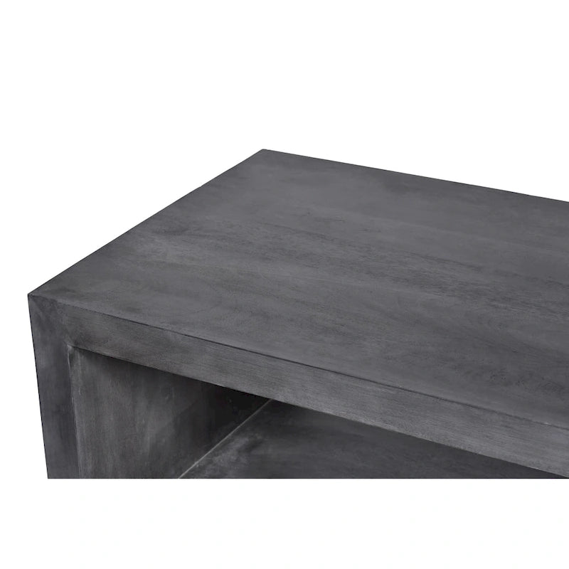 Keli 58 Inch Cube Shaped Wooden Coffee Table with Open Bottom Shelf, Charcoal Gray-4