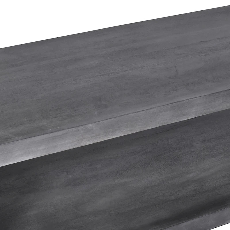 Keli 58 Inch Cube Shaped Wooden Coffee Table with Open Bottom Shelf, Charcoal Gray-6