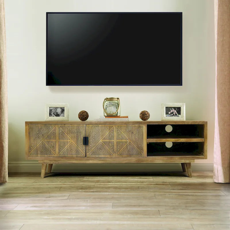 Bidi Mid-Century Modern 56-inch Wood 2-Open Shelf TV Stand by Furniture of America-17