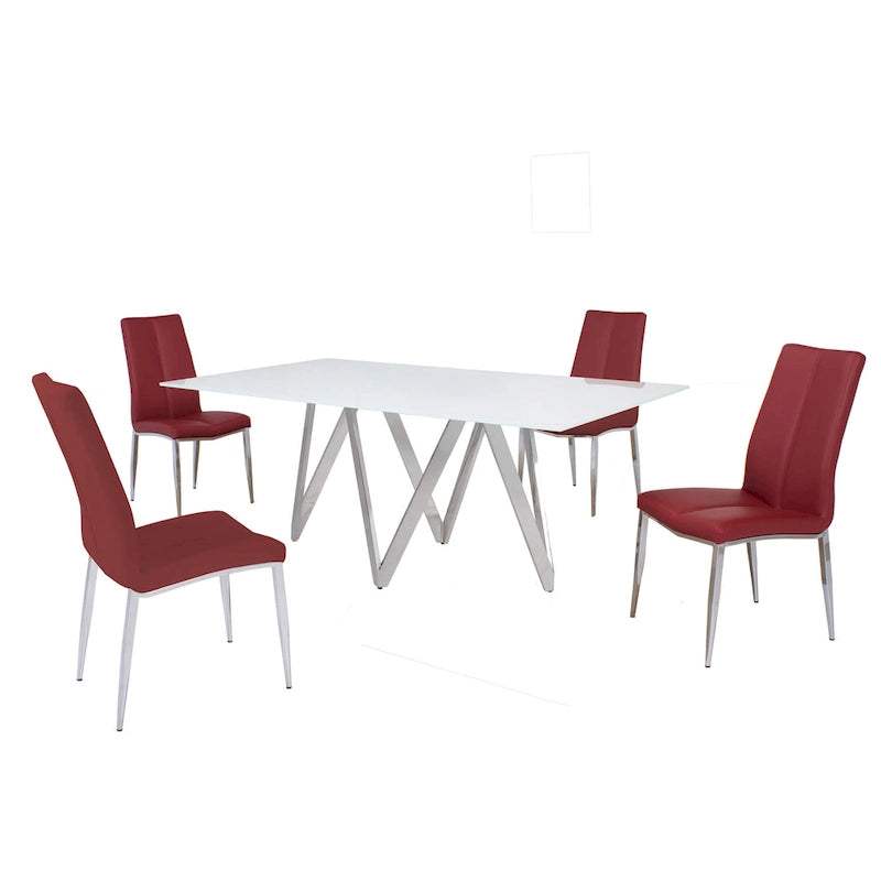Somette Alyssa Starphire White 5-Piece Dining Set-3
