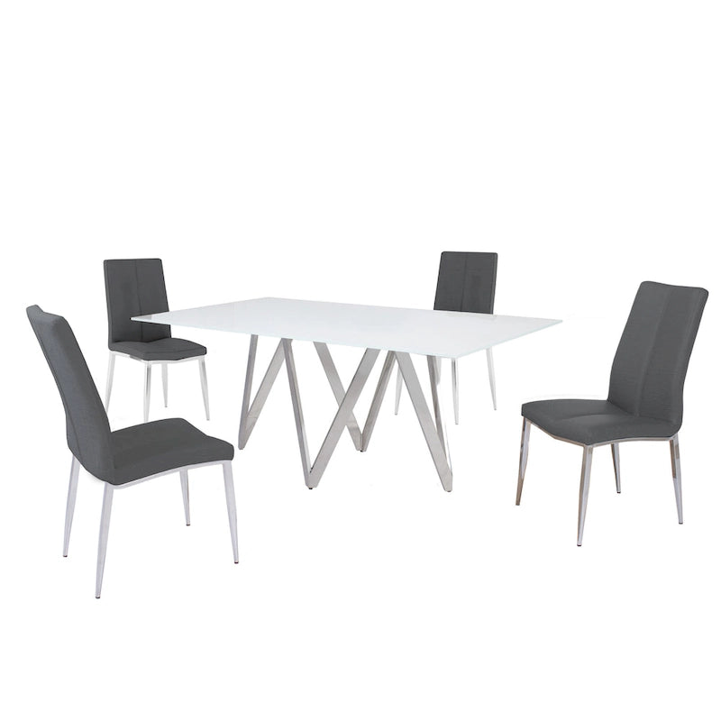 Somette Alyssa Starphire White 5-Piece Dining Set-5