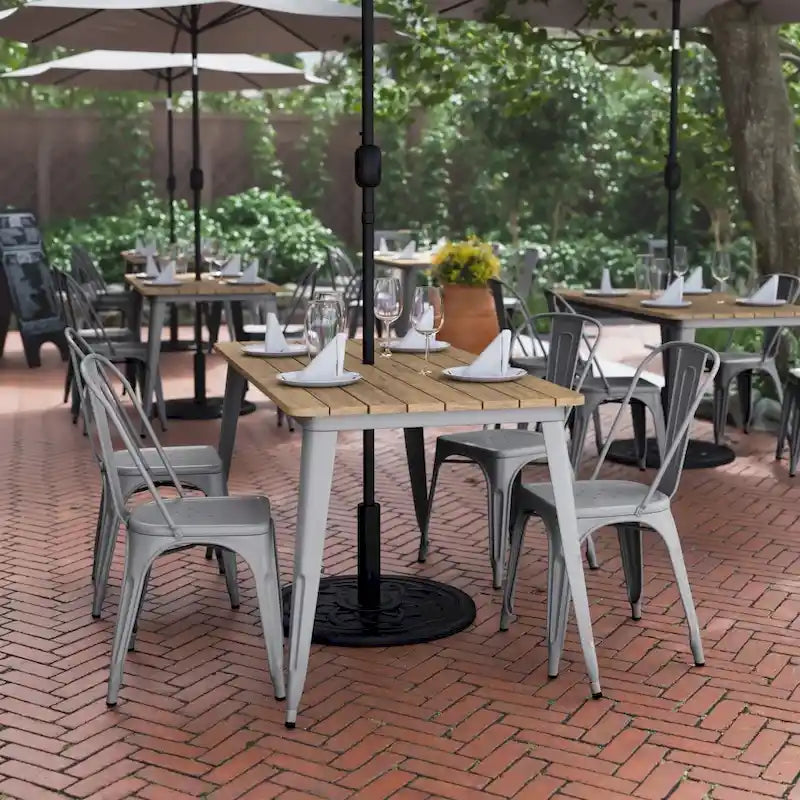 30x60 Commercial Poly Resin Restaurant Table with Umbrella Hole - 30W x 60D x 30H-36