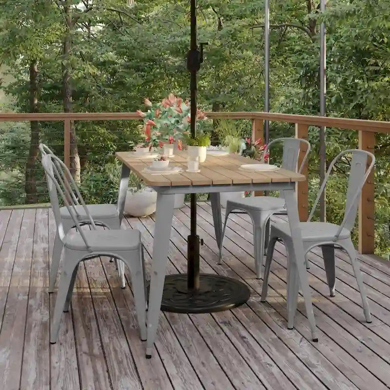 30x60 Commercial Poly Resin Restaurant Table with Umbrella Hole - 30W x 60D x 30H-3