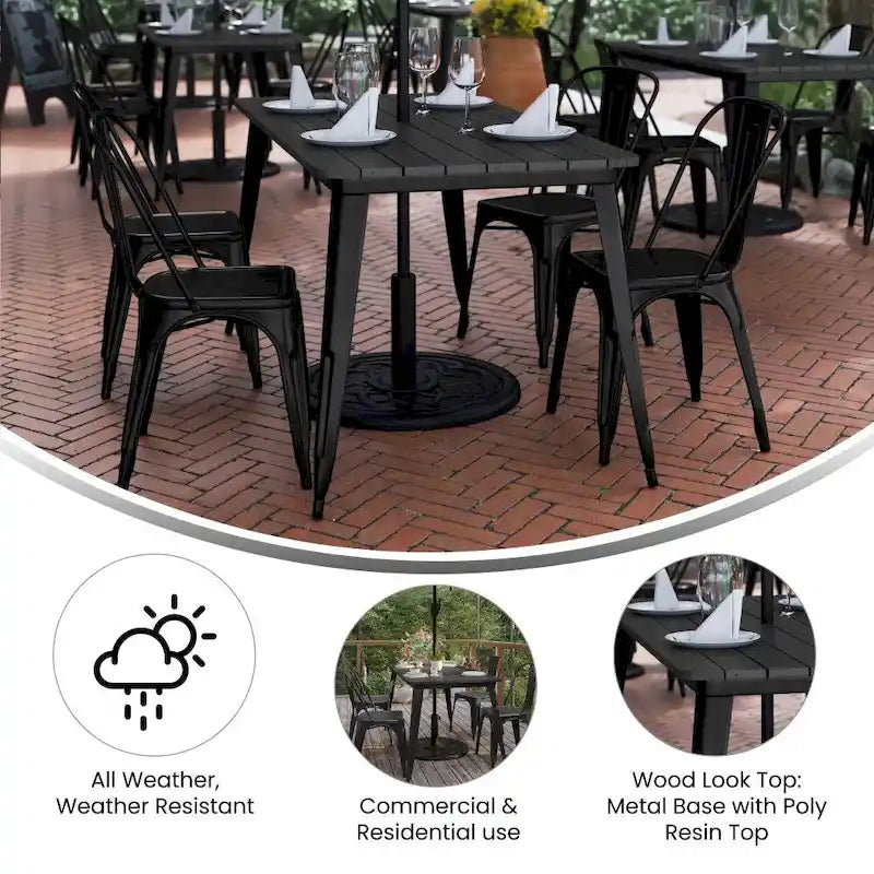 30x60 Commercial Poly Resin Restaurant Table with Umbrella Hole - 30W x 60D x 30H-25