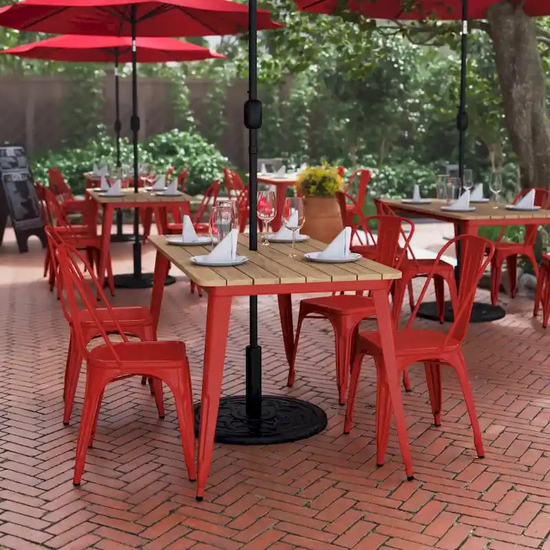 30x60 Commercial Poly Resin Restaurant Table with Umbrella Hole - 30W x 60D x 30H-31