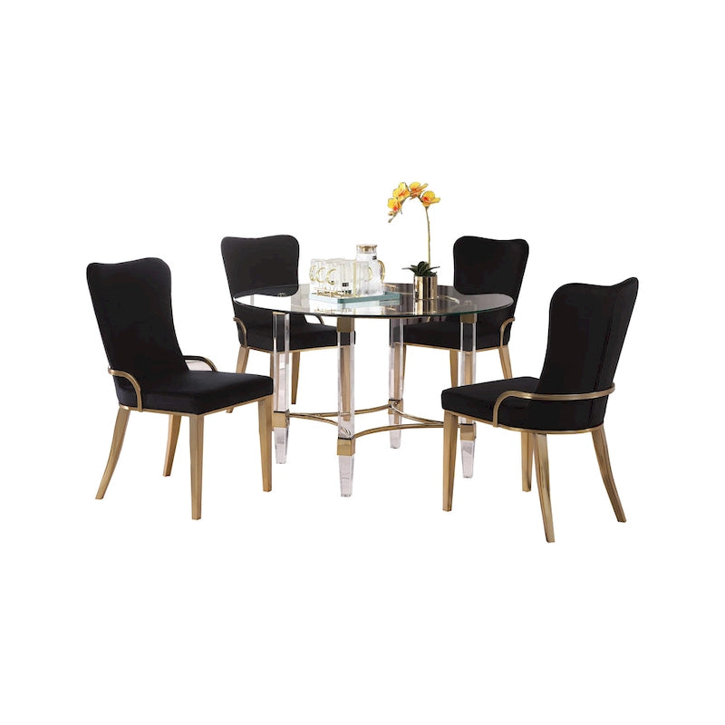 Somette Ridley Gold 5-Piece Round Glass/Acrylic Dining Set with Black Chairs-2