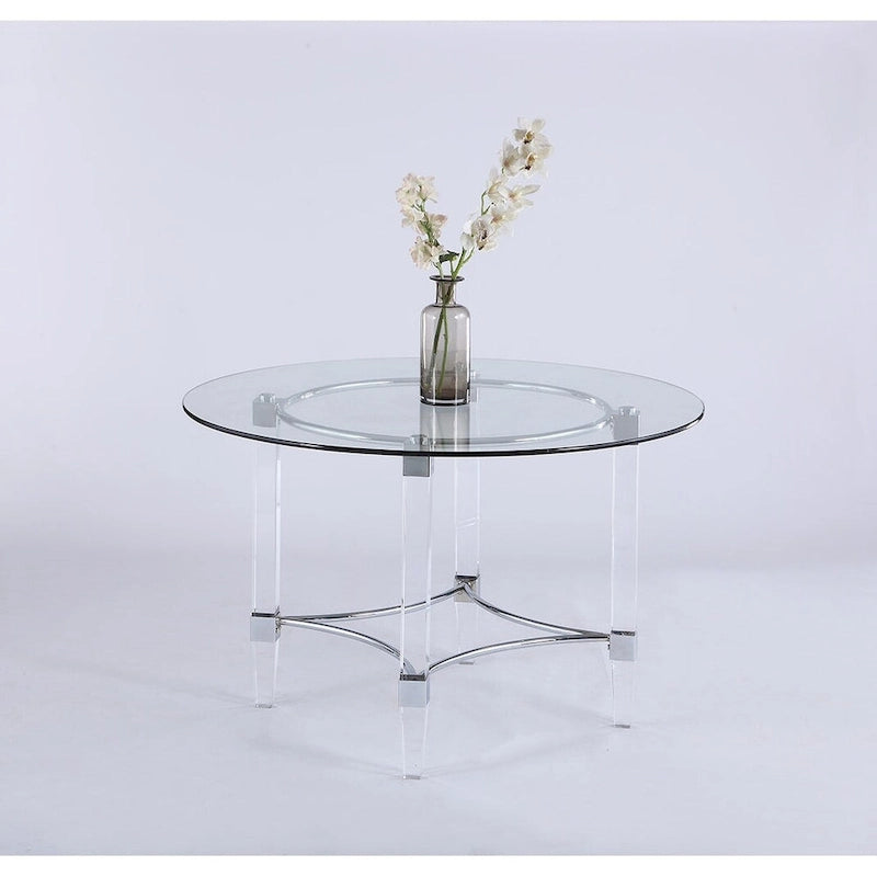 Somette Ridley Gold 5-Piece Round Glass/Acrylic Dining Set with Black Chairs-4