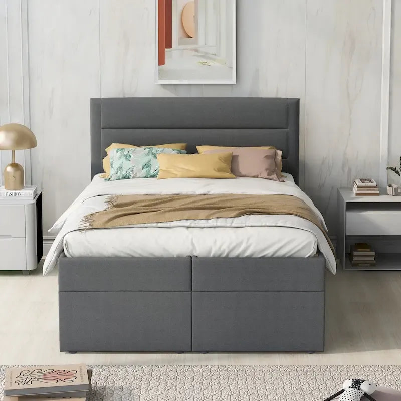 Full Size Upholstered Platform Bed with Storage Underneath-12