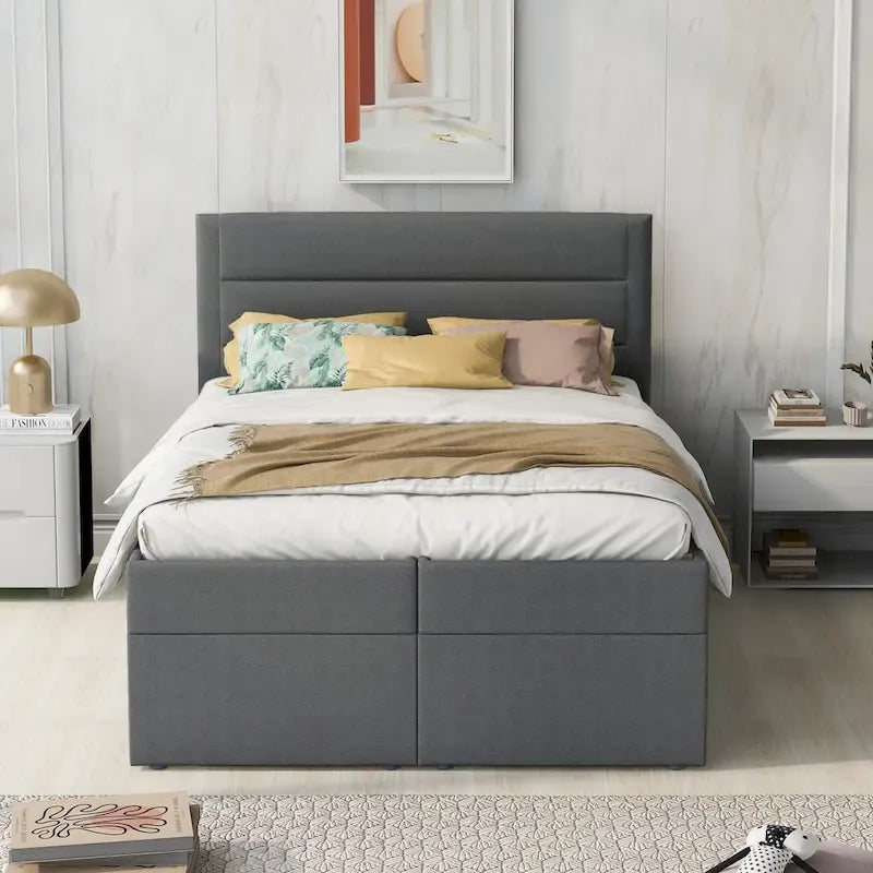 Full Size Upholstered Platform Bed with Storage Underneath