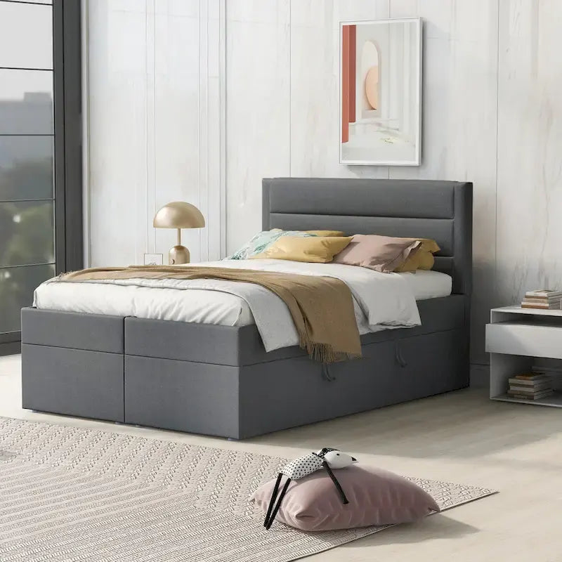 Full Size Upholstered Platform Bed with Storage Underneath-2