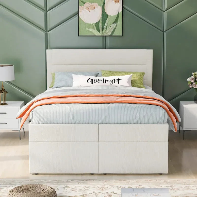 Full Size Upholstered Platform Bed with Storage Underneath-3