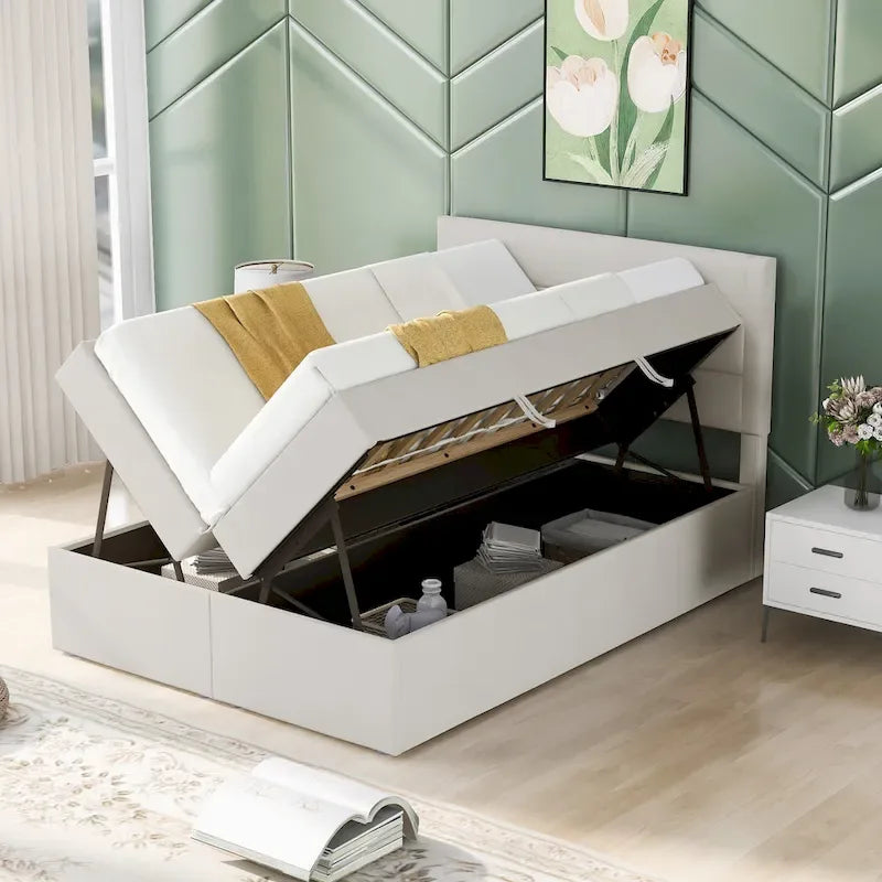 Full Size Upholstered Platform Bed with Storage Underneath-5