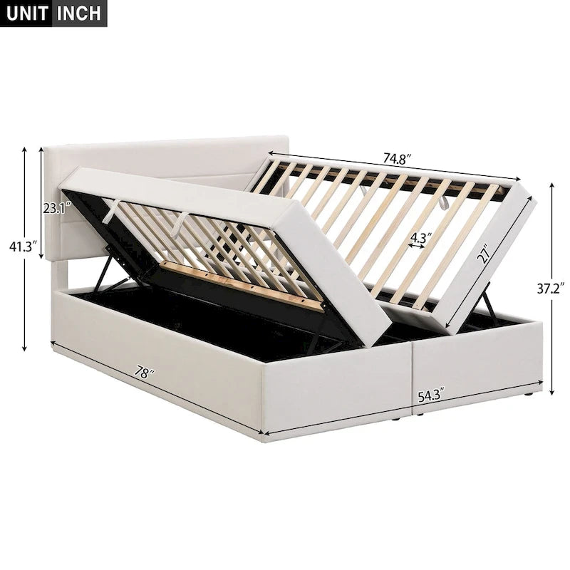 Full Size Upholstered Platform Bed with Storage Underneath-7