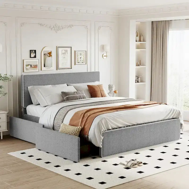 Upholstered Platform Bed with 4 Drawers and Golden Edge-1