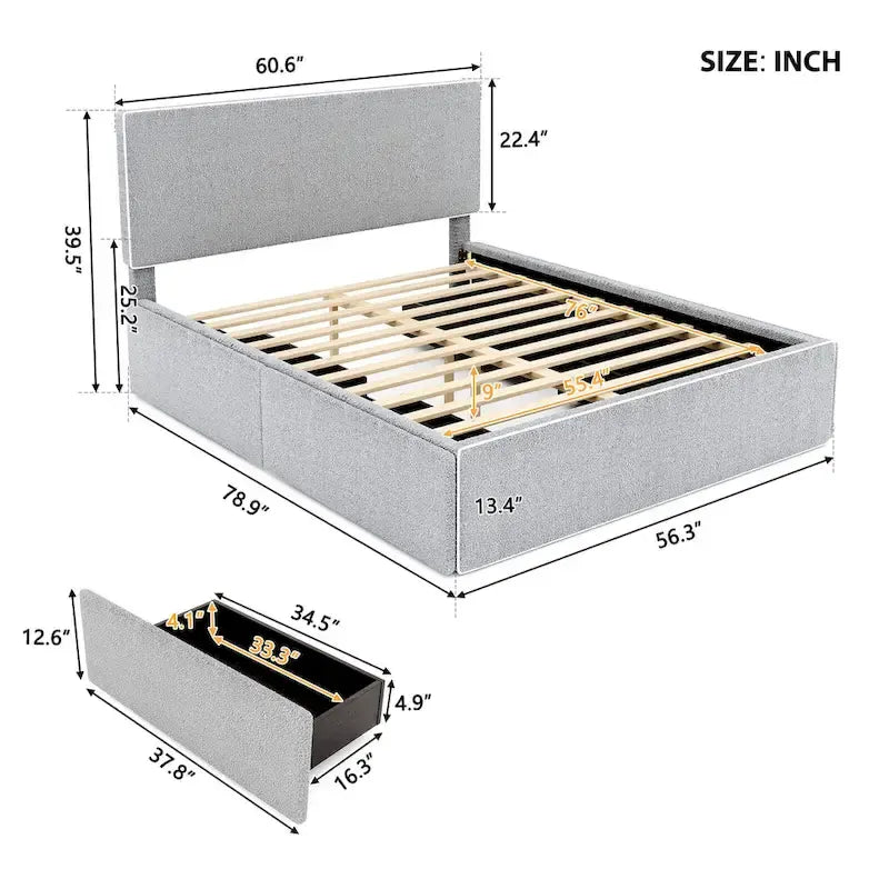 Upholstered Platform Bed with 4 Drawers and Golden Edge-4