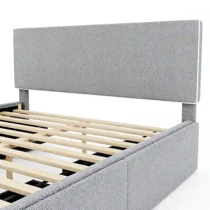 Upholstered Platform Bed with 4 Drawers and Golden Edge-9