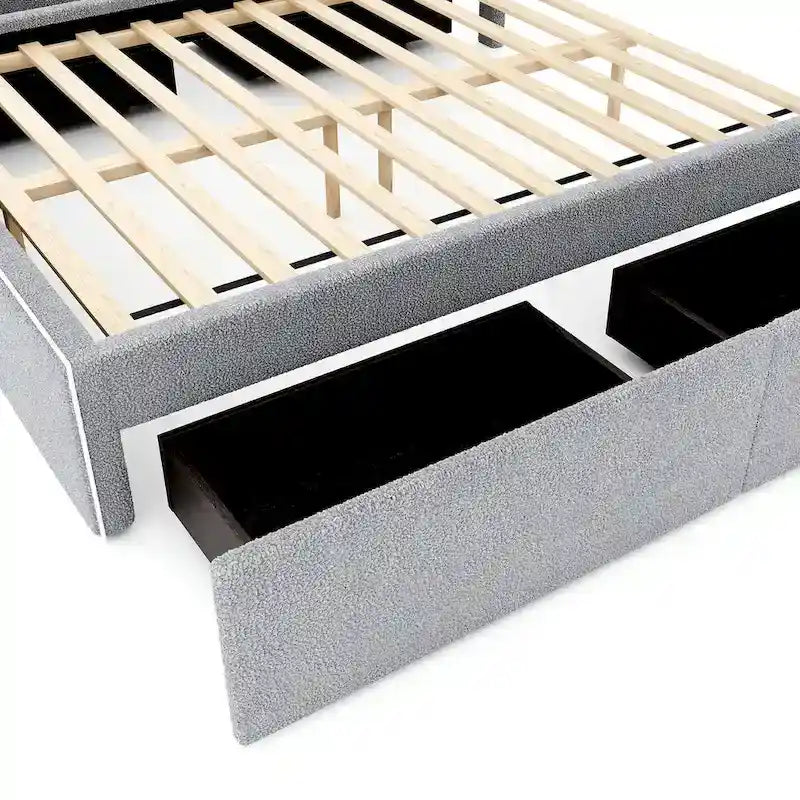 Upholstered Platform Bed with 4 Drawers and Golden Edge-10