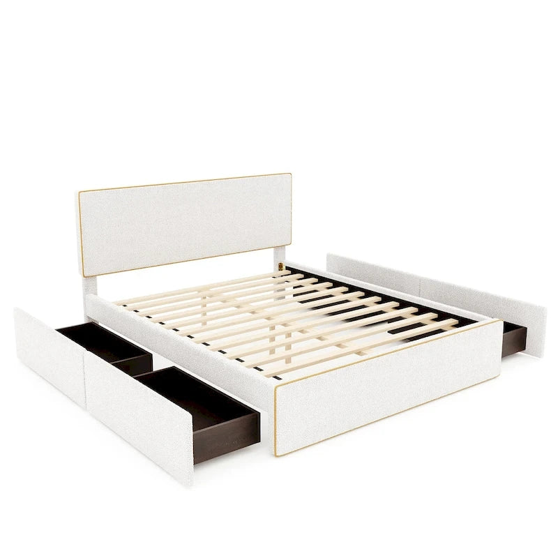 Upholstered Platform Bed with 4 Drawers and Golden Edge-16