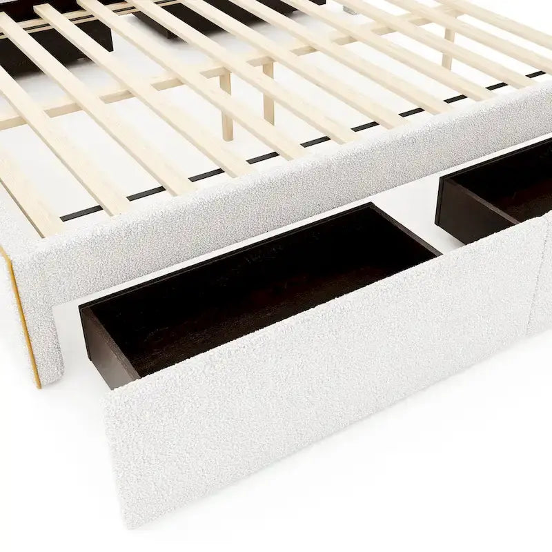 Upholstered Platform Bed with 4 Drawers and Golden Edge-18