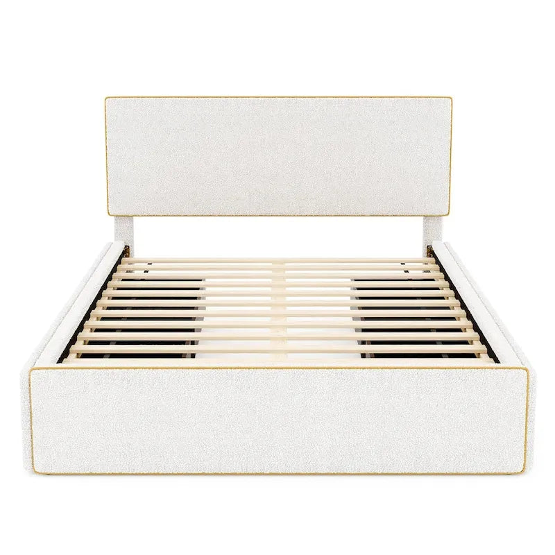 Upholstered Platform Bed with 4 Drawers and Golden Edge-21
