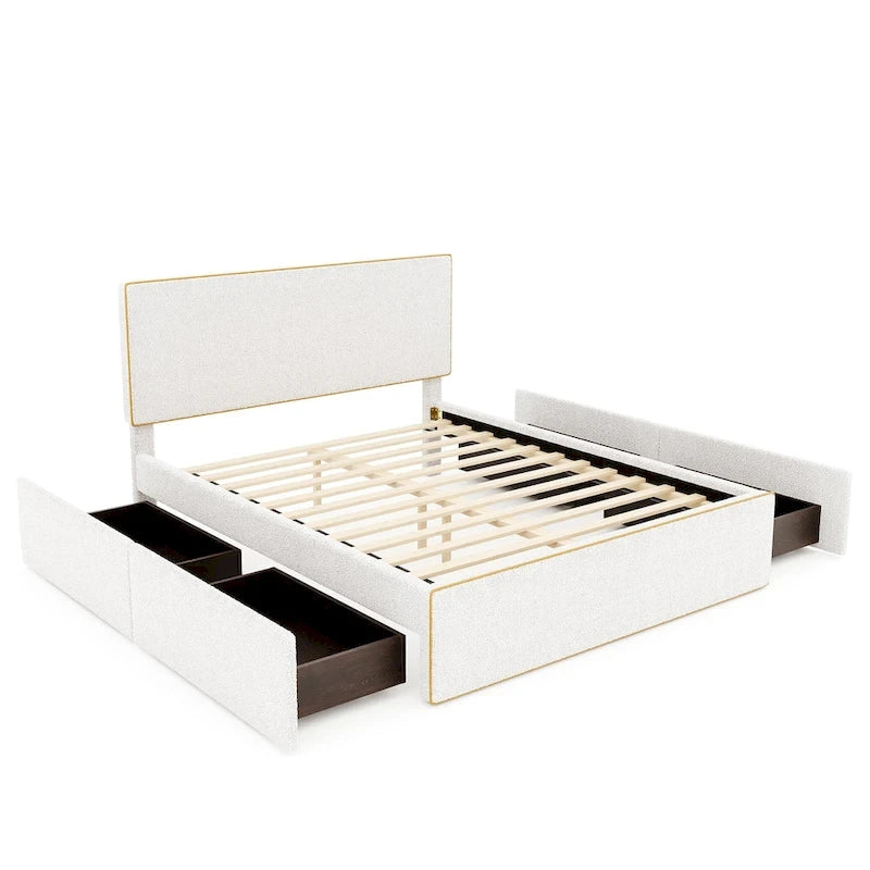 Upholstered Platform Bed with 4 Drawers and Golden Edge-24