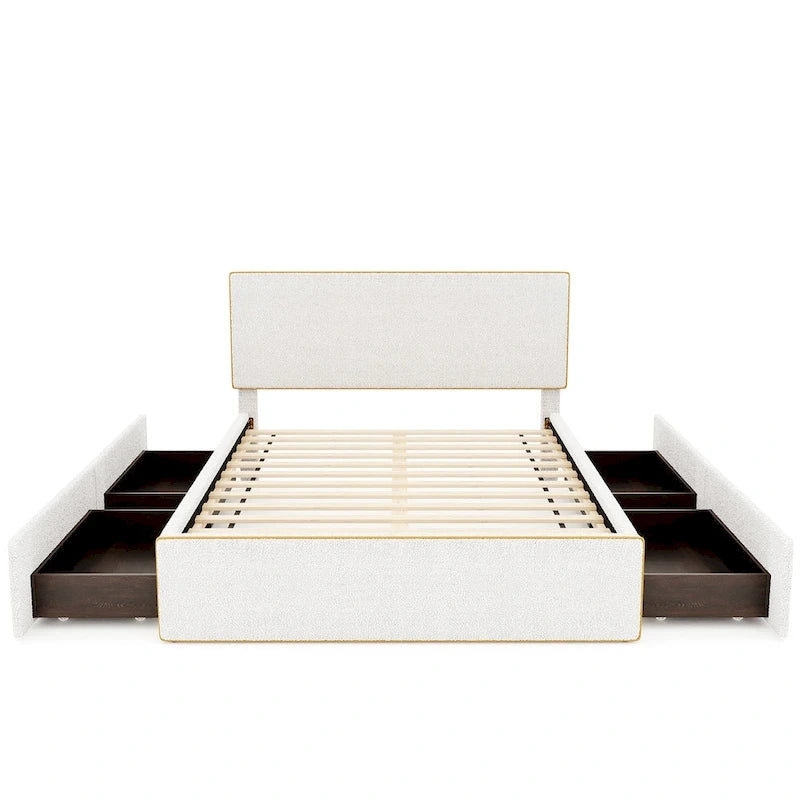 Upholstered Platform Bed with 4 Drawers and Golden Edge-25