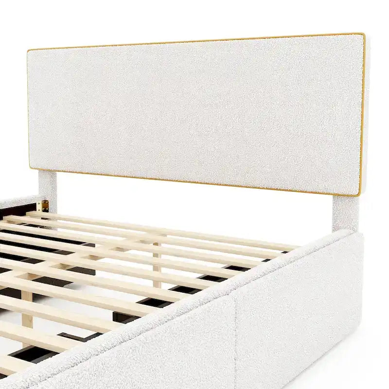Upholstered Platform Bed with 4 Drawers and Golden Edge-27