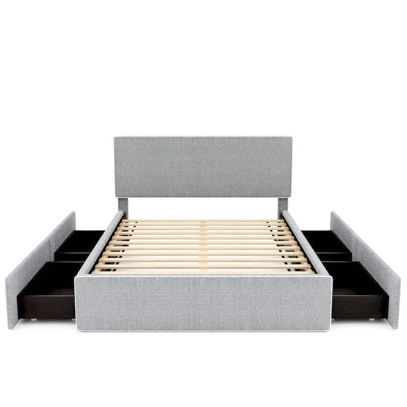 Upholstered Platform Bed with 4 Drawers and Golden Edge-34
