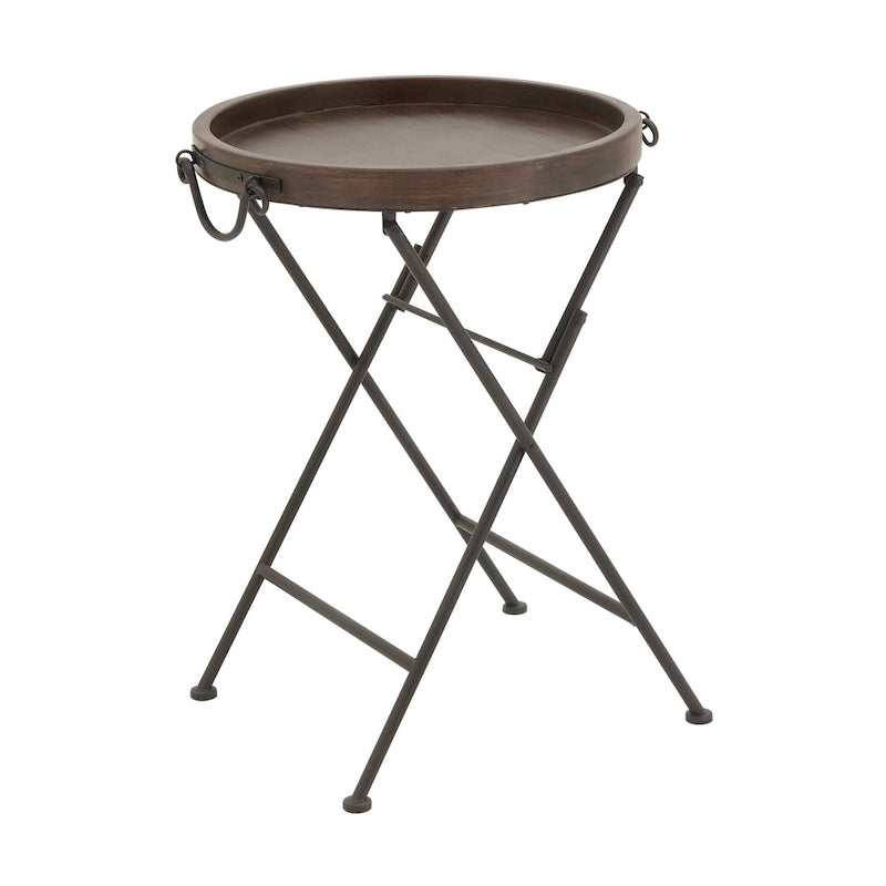 Metal Accent Table with Brown Wood Top - Black - Roche River Decor - 20W x 20L x 28H-3
