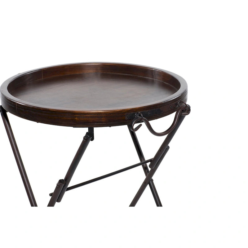 Metal Accent Table with Brown Wood Top - Black - Roche River Decor - 20W x 20L x 28H-4