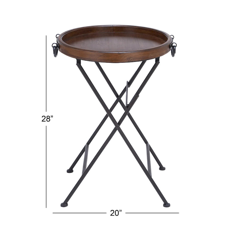 Metal Accent Table with Brown Wood Top - Black - Roche River Decor - 20W x 20L x 28H-5