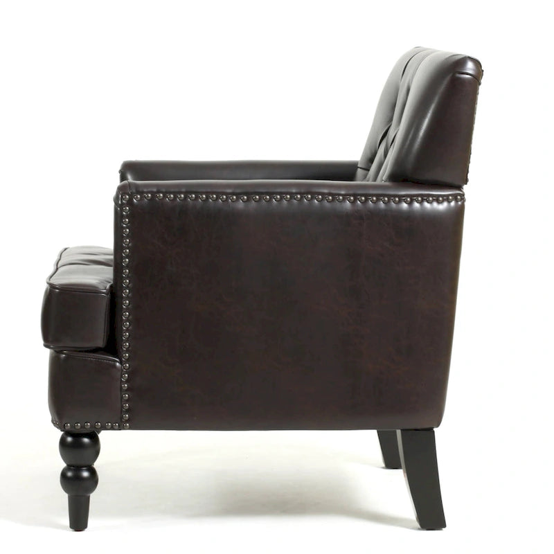 Malone Brown Leather Club Chair by Christopher Knight Home-3
