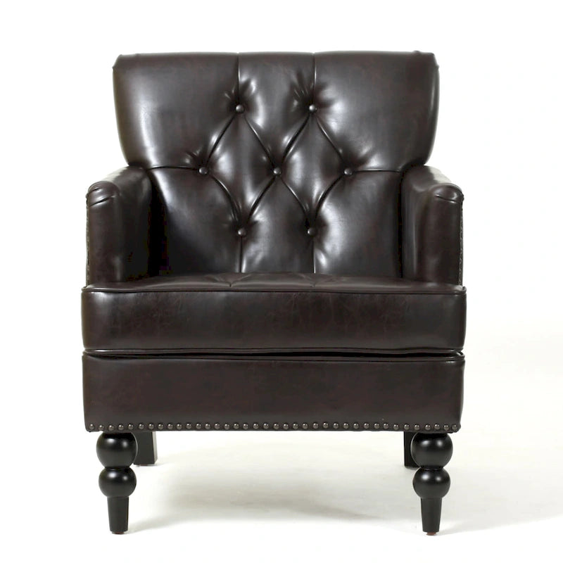 Malone Brown Leather Club Chair by Christopher Knight Home-4