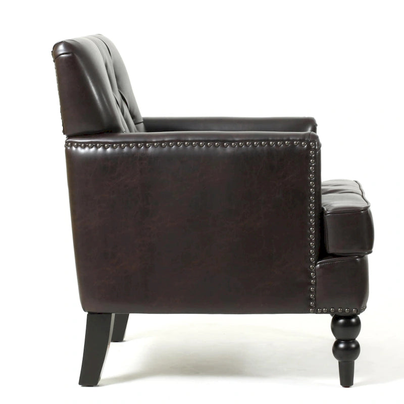 Malone Brown Leather Club Chair by Christopher Knight Home-5