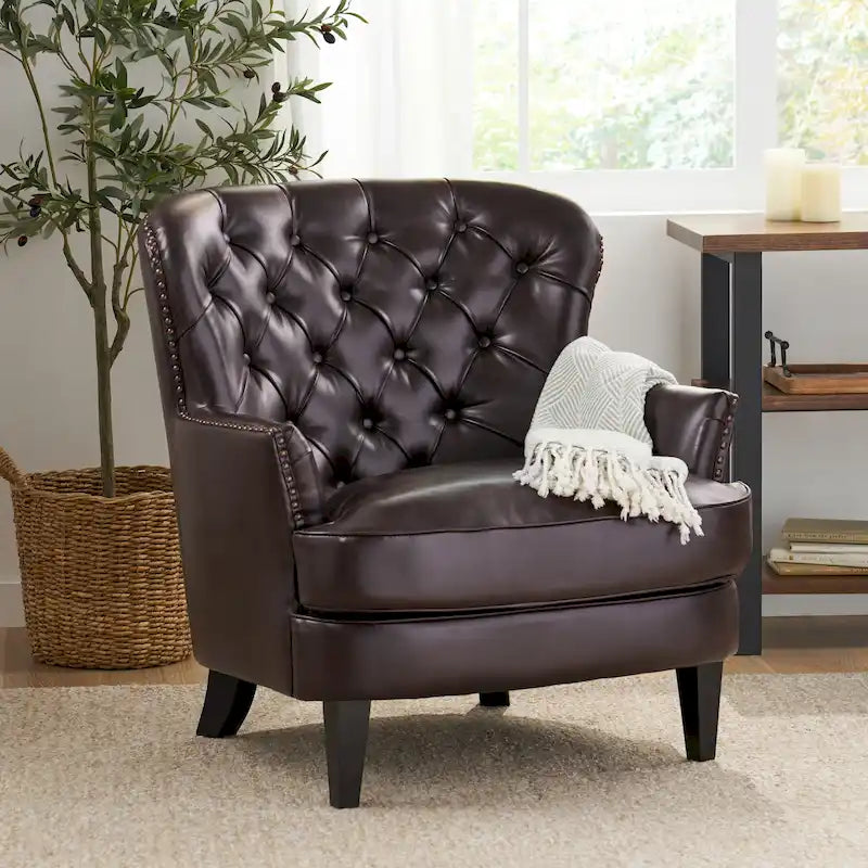 Tafton Oversized Brown Leather Tufted Club Chair by Christopher Knight Home-10