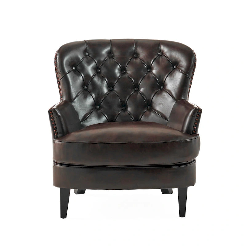 Tafton Oversized Brown Leather Tufted Club Chair by Christopher Knight Home-2
