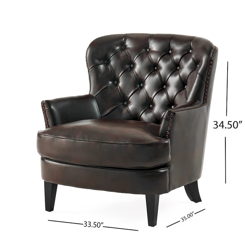 Tafton Oversized Brown Leather Tufted Club Chair by Christopher Knight Home-3