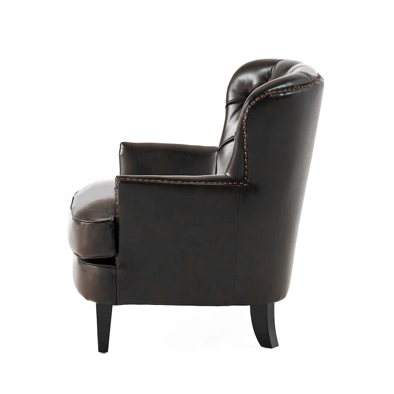 Tafton Oversized Brown Leather Tufted Club Chair by Christopher Knight Home-4
