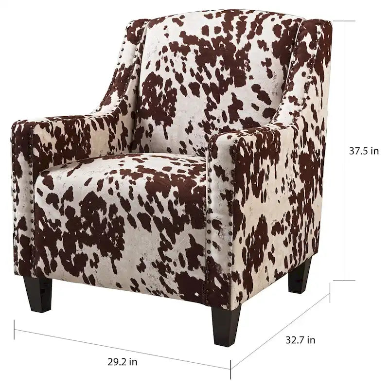 Elysabeth Cow Print Velvet Club Chair by Christopher Knight Home - 32.75L x 29.25W x 37.5H-6