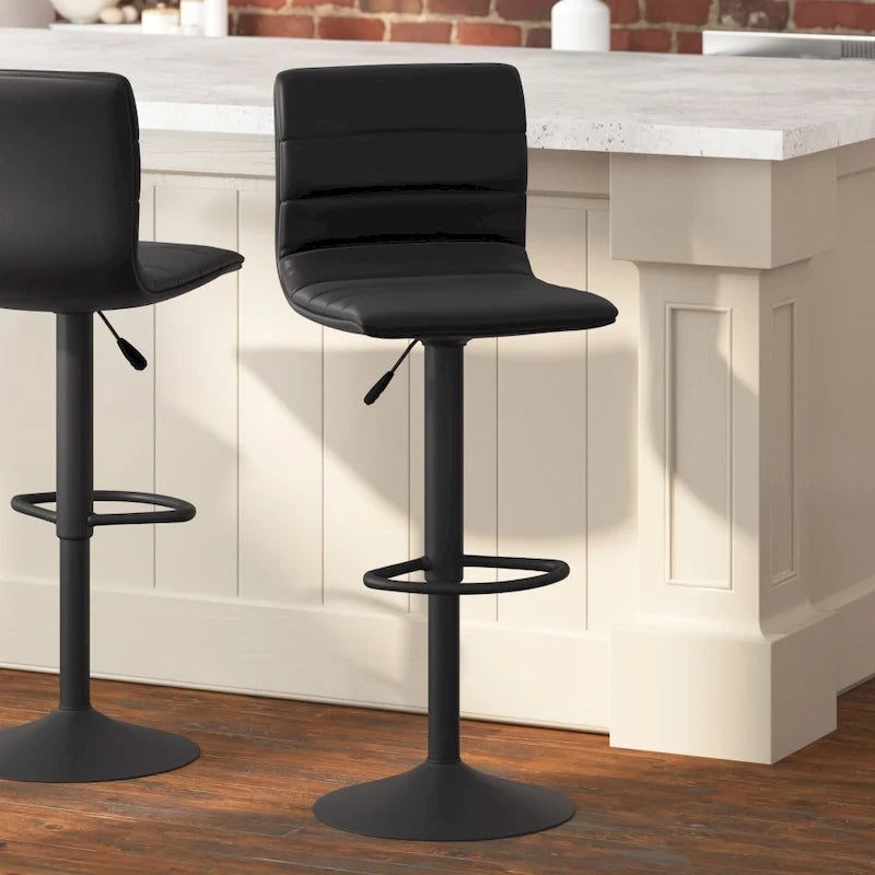 Modern Channel Stitched Adjustable Height Swivel Barstool with Footrest-32