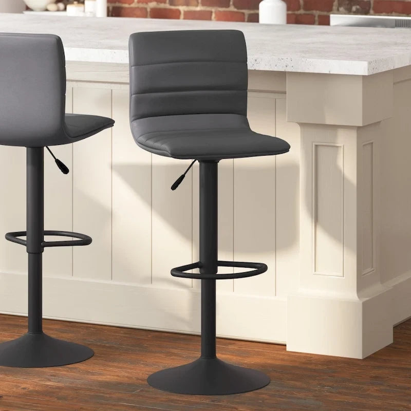 Modern Channel Stitched Adjustable Height Swivel Barstool with Footrest-33