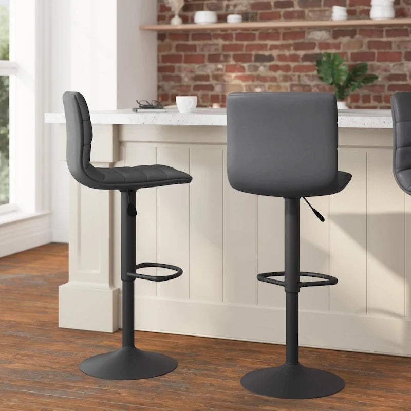 Modern Channel Stitched Adjustable Height Swivel Barstool with Footrest-2