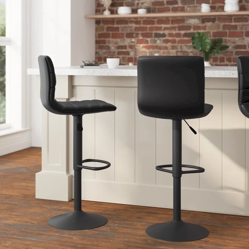 Modern Channel Stitched Adjustable Height Swivel Barstool with Footrest-12